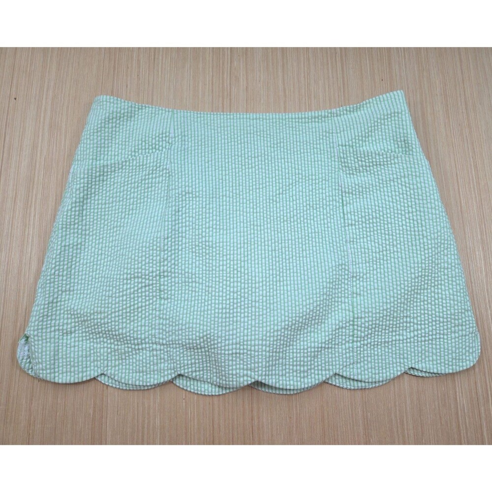 Lilly Pulitzer Green White Stripe Seersucker Scallop Skirt Woman's Size 6